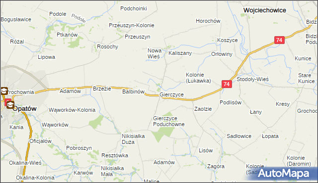 mapa Gierczyce gmina Wojciechowice, Gierczyce gmina Wojciechowice na mapie Targeo