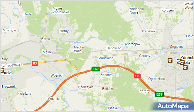 mapa Grabowiec gmina Sieradz, Grabowiec gmina Sieradz na mapie Targeo