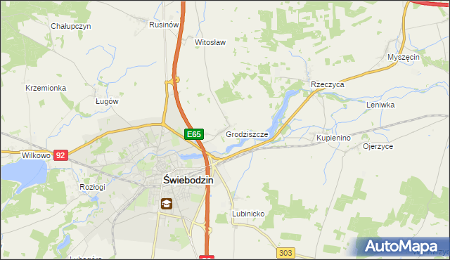 mapa Grodziszcze gmina Świebodzin, Grodziszcze gmina Świebodzin na mapie Targeo