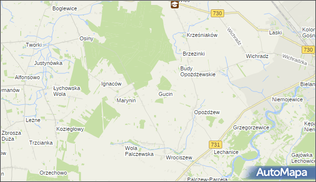 mapa Gucin gmina Warka, Gucin gmina Warka na mapie Targeo