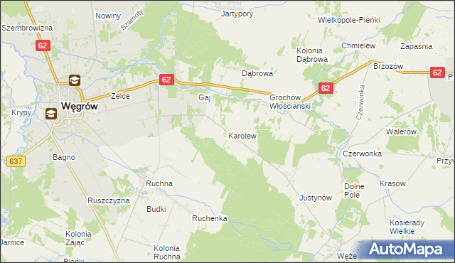 mapa Karolew gmina Sokołów Podlaski, Karolew gmina Sokołów Podlaski na mapie Targeo