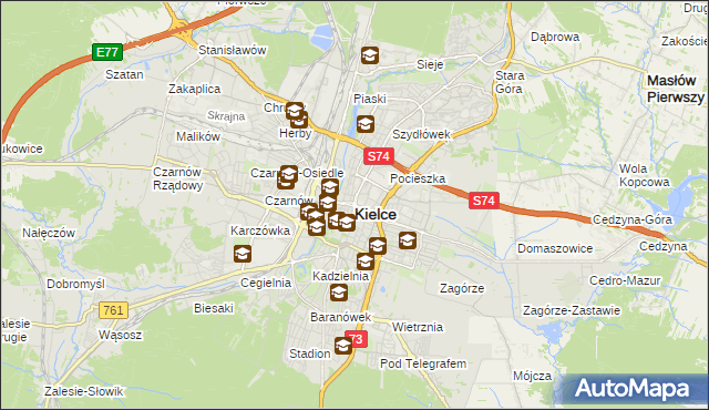 mapa Kielc, Kielce na mapie Targeo