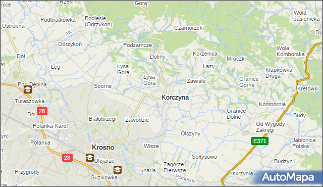 mapa Korczyna powiat krośnieński, Korczyna powiat krośnieński na mapie Targeo