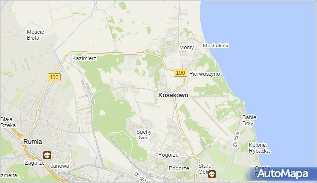 mapa Kosakowo powiat pucki, Kosakowo powiat pucki na mapie Targeo