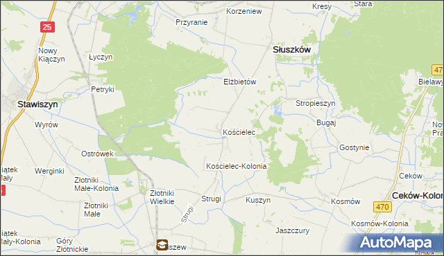 mapa Kościelec gmina Mycielin, Kościelec gmina Mycielin na mapie Targeo