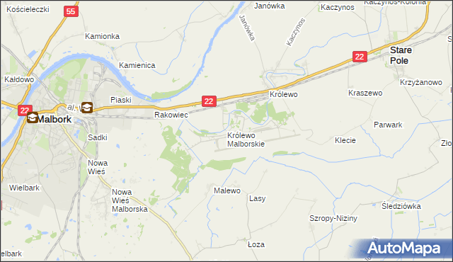 mapa Królewo Malborskie, Królewo Malborskie na mapie Targeo