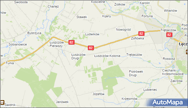 mapa Łuszczów-Kolonia gmina Łęczna, Łuszczów-Kolonia gmina Łęczna na mapie Targeo