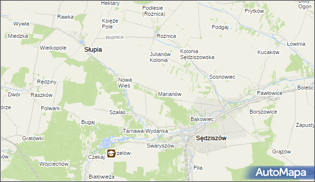 mapa Marianów gmina Sędziszów, Marianów gmina Sędziszów na mapie Targeo