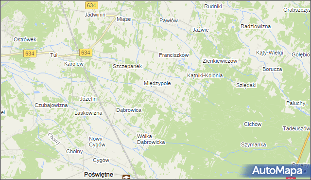 mapa Międzyleś gmina Poświętne, Międzyleś gmina Poświętne na mapie Targeo