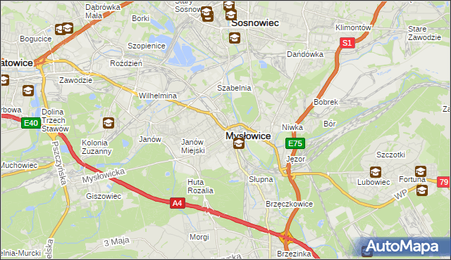 mapa Mysłowice, Mysłowice na mapie Targeo