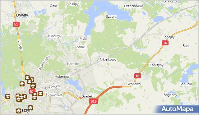 mapa Nikielkowo, Nikielkowo na mapie Targeo