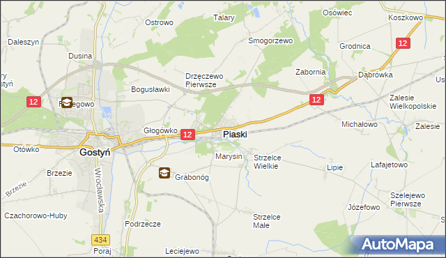 mapa Piaski powiat gostyński, Piaski powiat gostyński na mapie Targeo