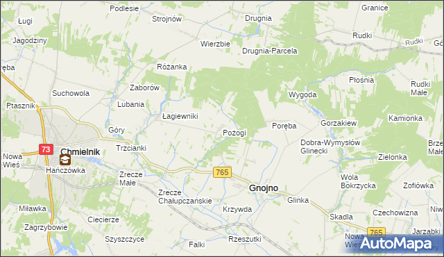 mapa Pożogi gmina Gnojno, Pożogi gmina Gnojno na mapie Targeo