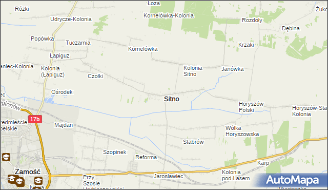 mapa Sitno powiat zamojski, Sitno powiat zamojski na mapie Targeo