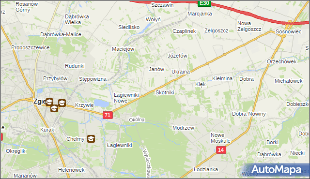 mapa Skotniki gmina Zgierz, Skotniki gmina Zgierz na mapie Targeo