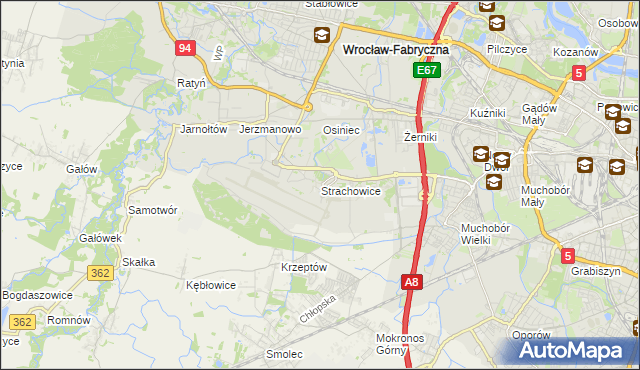 mapa Strachowice gmina Wrocław, Strachowice gmina Wrocław na mapie Targeo