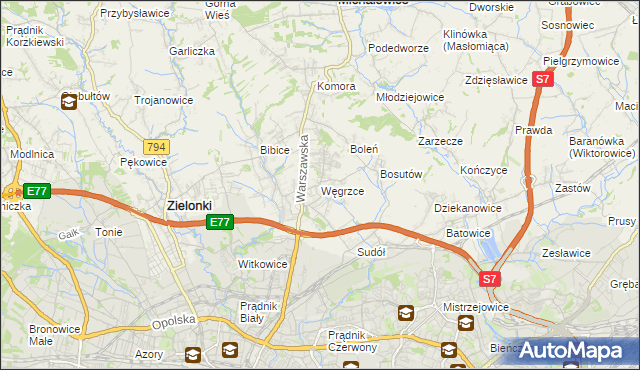 mapa Węgrzce gmina Zielonki, Węgrzce gmina Zielonki na mapie Targeo