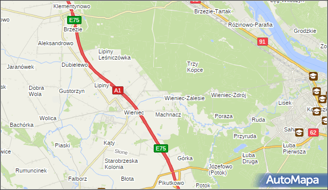 mapa Wieniec-Zalesie, Wieniec-Zalesie na mapie Targeo
