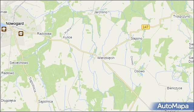 mapa Wierzbięcin gmina Nowogard, Wierzbięcin gmina Nowogard na mapie Targeo