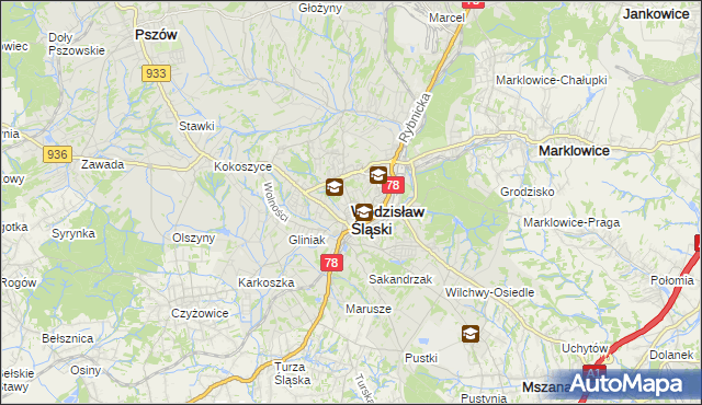 mapa Wodzisławia Śląskiego, Wodzisław Śląski na mapie Targeo