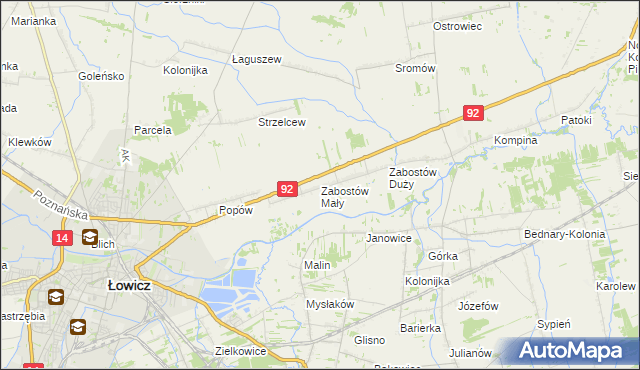 mapa Zabostów Mały, Zabostów Mały na mapie Targeo