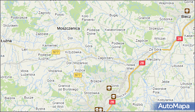 mapa Zagórzany gmina Gorlice, Zagórzany gmina Gorlice na mapie Targeo