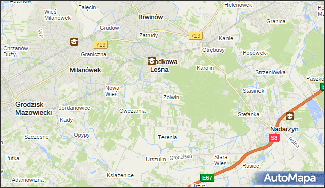 mapa Żółwin gmina Brwinów, Żółwin gmina Brwinów na mapie Targeo