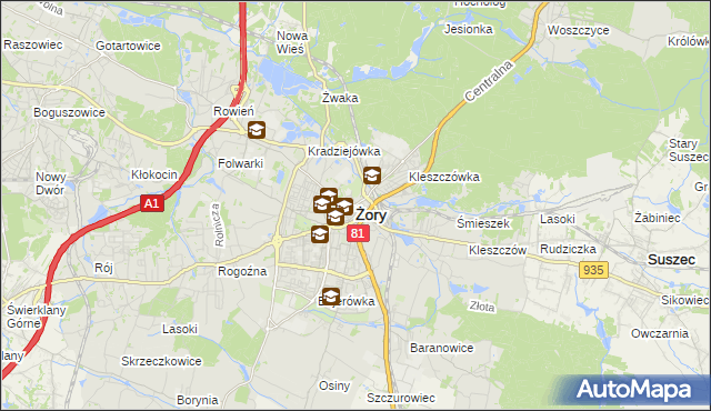 mapa Żor, Żory na mapie Targeo