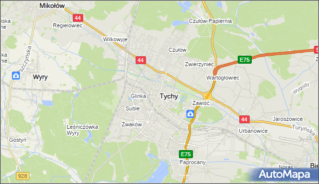 mapa Tychów, Tychy na mapie Targeo