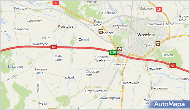 mapa Chocicza Wielka, Chocicza Wielka na mapie Targeo