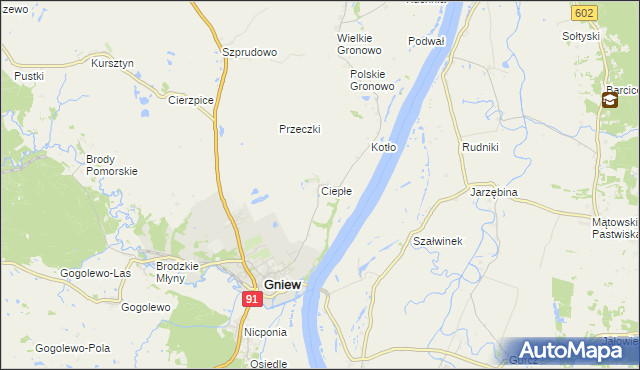 mapa Ciepłe gmina Gniew, Ciepłe gmina Gniew na mapie Targeo