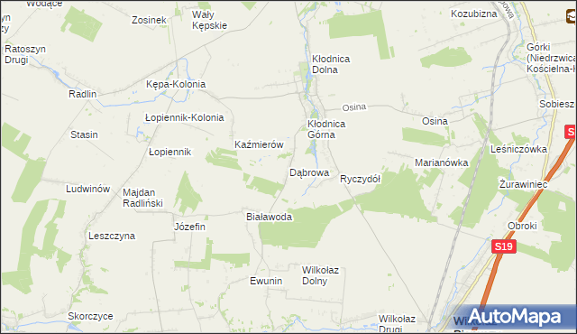 mapa Dąbrowa gmina Borzechów, Dąbrowa gmina Borzechów na mapie Targeo