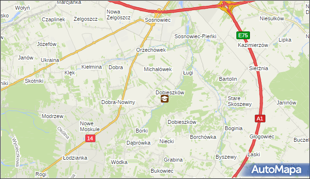 mapa Dobieszków gmina Stryków, Dobieszków gmina Stryków na mapie Targeo
