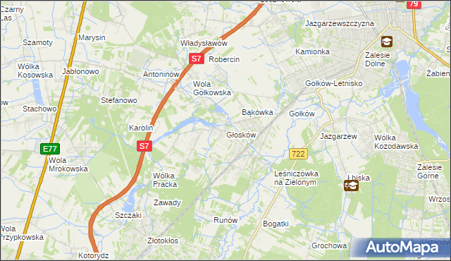 mapa Głosków gmina Piaseczno, Głosków gmina Piaseczno na mapie Targeo