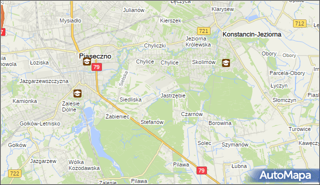 mapa Jastrzębie gmina Piaseczno, Jastrzębie gmina Piaseczno na mapie Targeo