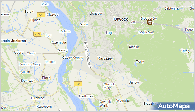 mapa Karczew powiat otwocki, Karczew powiat otwocki na mapie Targeo