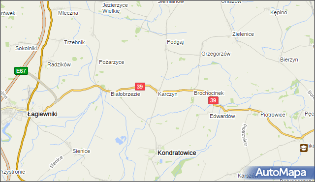 mapa Karczyn gmina Kondratowice, Karczyn gmina Kondratowice na mapie Targeo