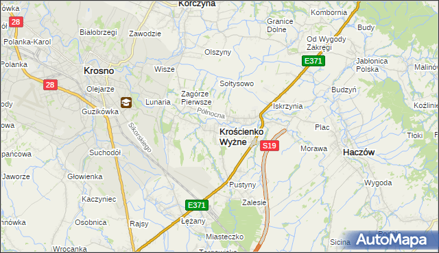 mapa Krościenko Wyżne, Krościenko Wyżne na mapie Targeo