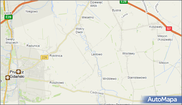 mapa Lędowo gmina Pruszcz Gdański, Lędowo gmina Pruszcz Gdański na mapie Targeo