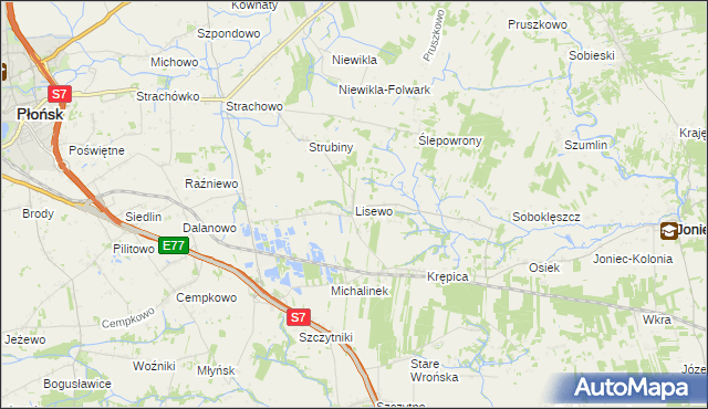 mapa Lisewo gmina Płońsk, Lisewo gmina Płońsk na mapie Targeo