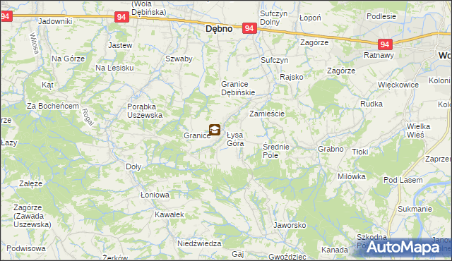 mapa Łysa Góra gmina Dębno, Łysa Góra gmina Dębno na mapie Targeo