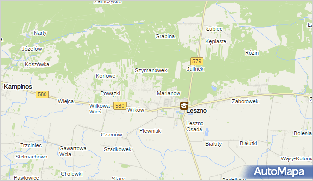 mapa Marianów gmina Leszno, Marianów gmina Leszno na mapie Targeo