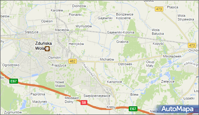 mapa Michałów gmina Zduńska Wola, Michałów gmina Zduńska Wola na mapie Targeo