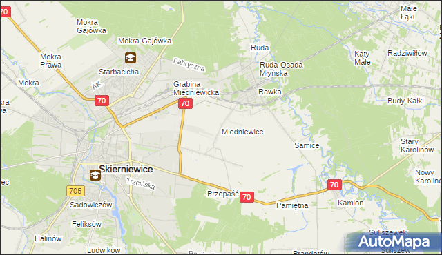 mapa Miedniewice gmina Skierniewice, Miedniewice gmina Skierniewice na mapie Targeo