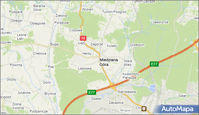 mapa Miedziana Góra powiat kielecki, Miedziana Góra powiat kielecki na mapie Targeo