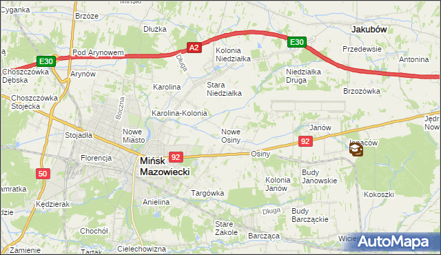 mapa Nowe Osiny, Nowe Osiny na mapie Targeo