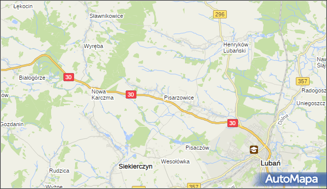 mapa Pisarzowice gmina Lubań, Pisarzowice gmina Lubań na mapie Targeo