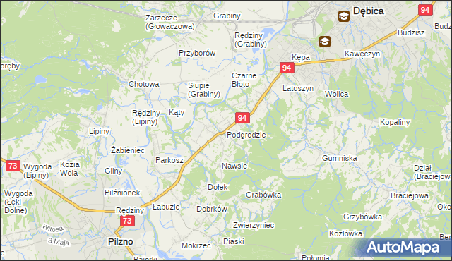 mapa Podgrodzie gmina Dębica, Podgrodzie gmina Dębica na mapie Targeo
