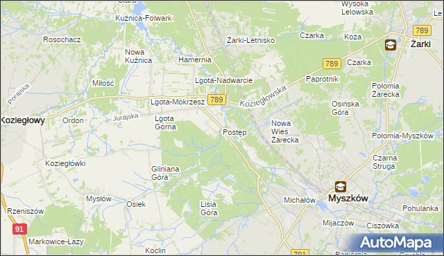 mapa Postęp, Postęp na mapie Targeo