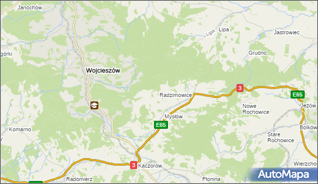 mapa Radzimowice gmina Bolków, Radzimowice gmina Bolków na mapie Targeo